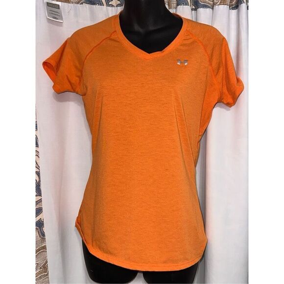 UNDER ARMOUR TECH HEAT GEAR LOOSE TOP Orange Short Sleeves Size small Good Condi - Picture 1 of 6